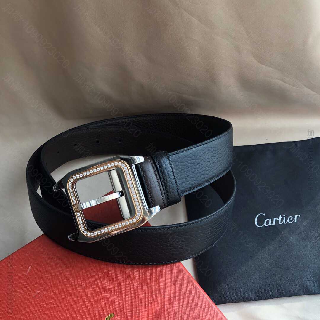 精仿卡地亚男款皮带 Cartier卡地亚精钢镶嵌钻针式扣搭配头层牛皮腰带 精仿卡地亚皮带商城 