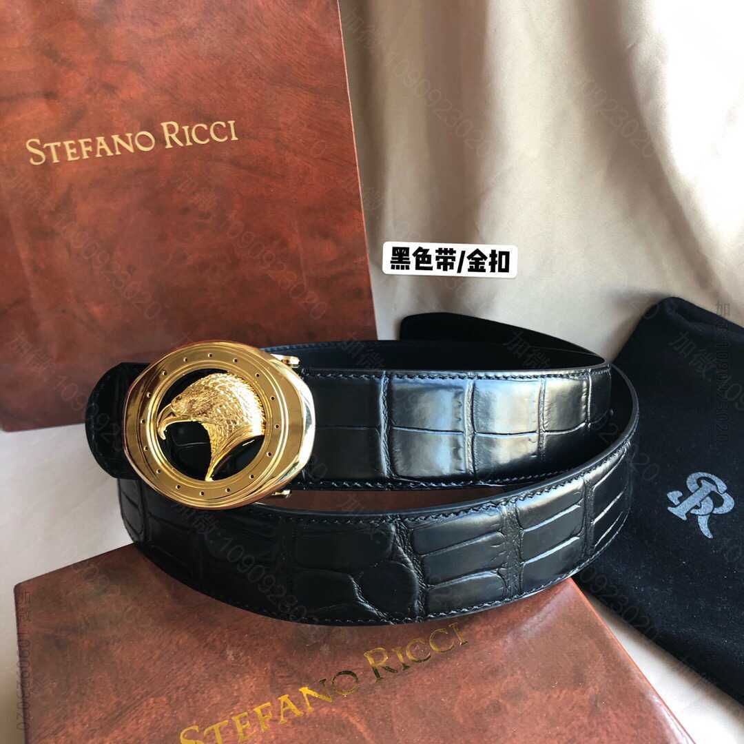 STEFANORICCI史蒂芬.劳尼治专柜款精钢鹰头挂扣3.8cm头层牛皮精...