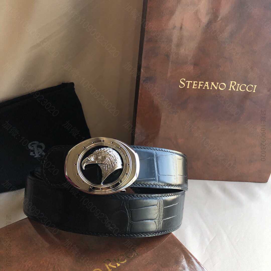 STEFANORICCI史蒂芬.劳尼治专柜款精钢鹰头挂扣3.8cm头层牛皮精...