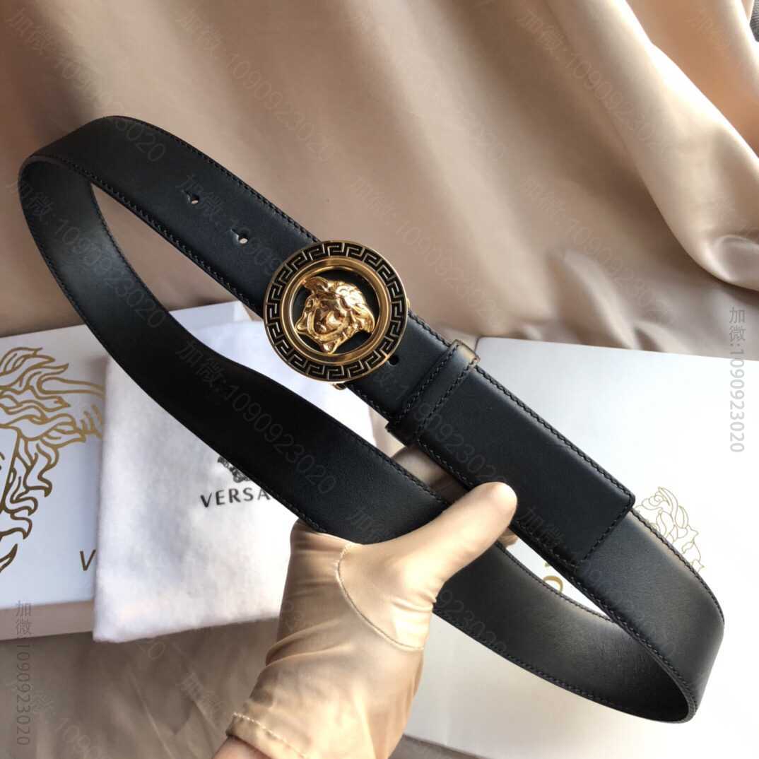 VERSACE范思哲经典标志精钢美杜莎美人头像金属扣，双面头层牛皮腰带3.8...