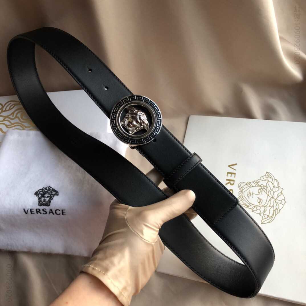VERSACE范思哲经典标志精钢美杜莎美人头像金属扣，双面头层牛皮腰带3.8cm