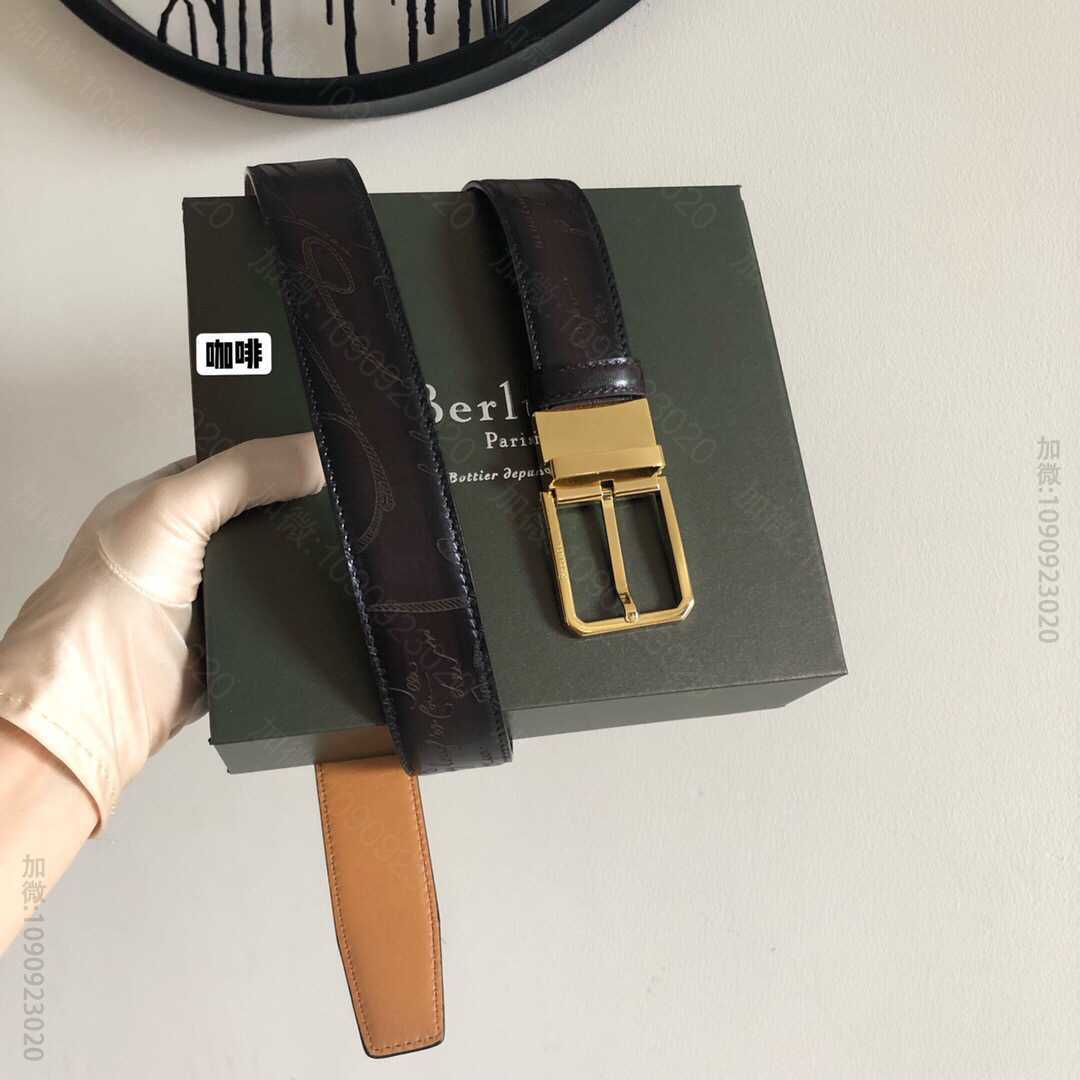Berluti伯鲁提(又译:伯尔鲁帝)精钢旋转针式金属扣男士35mm腰带