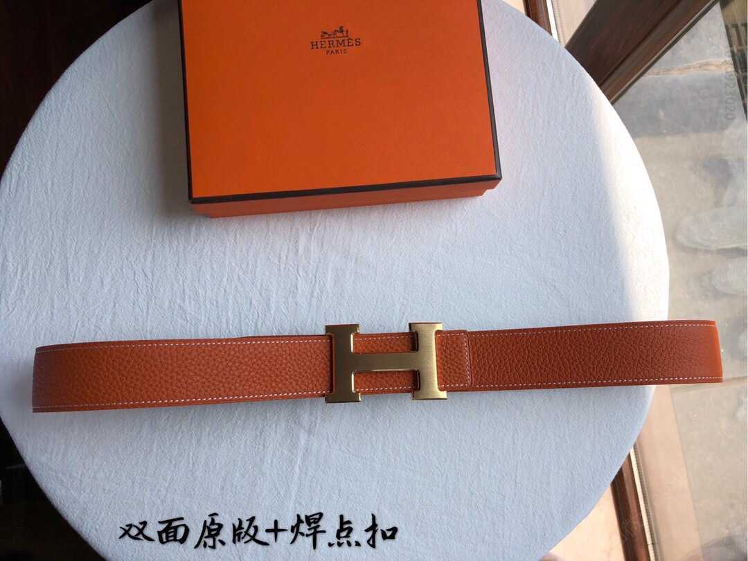 Hermes爱马仕 精钢H焊点扣男士双面原版皮腰带38mm