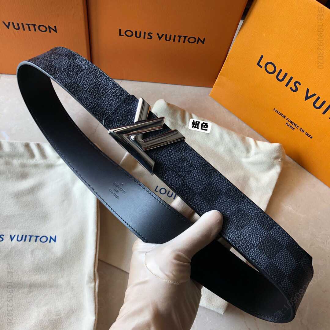 Louis Vuitton路易威登 专柜款金属扣棋盘格/老花男士3.8cm腰带