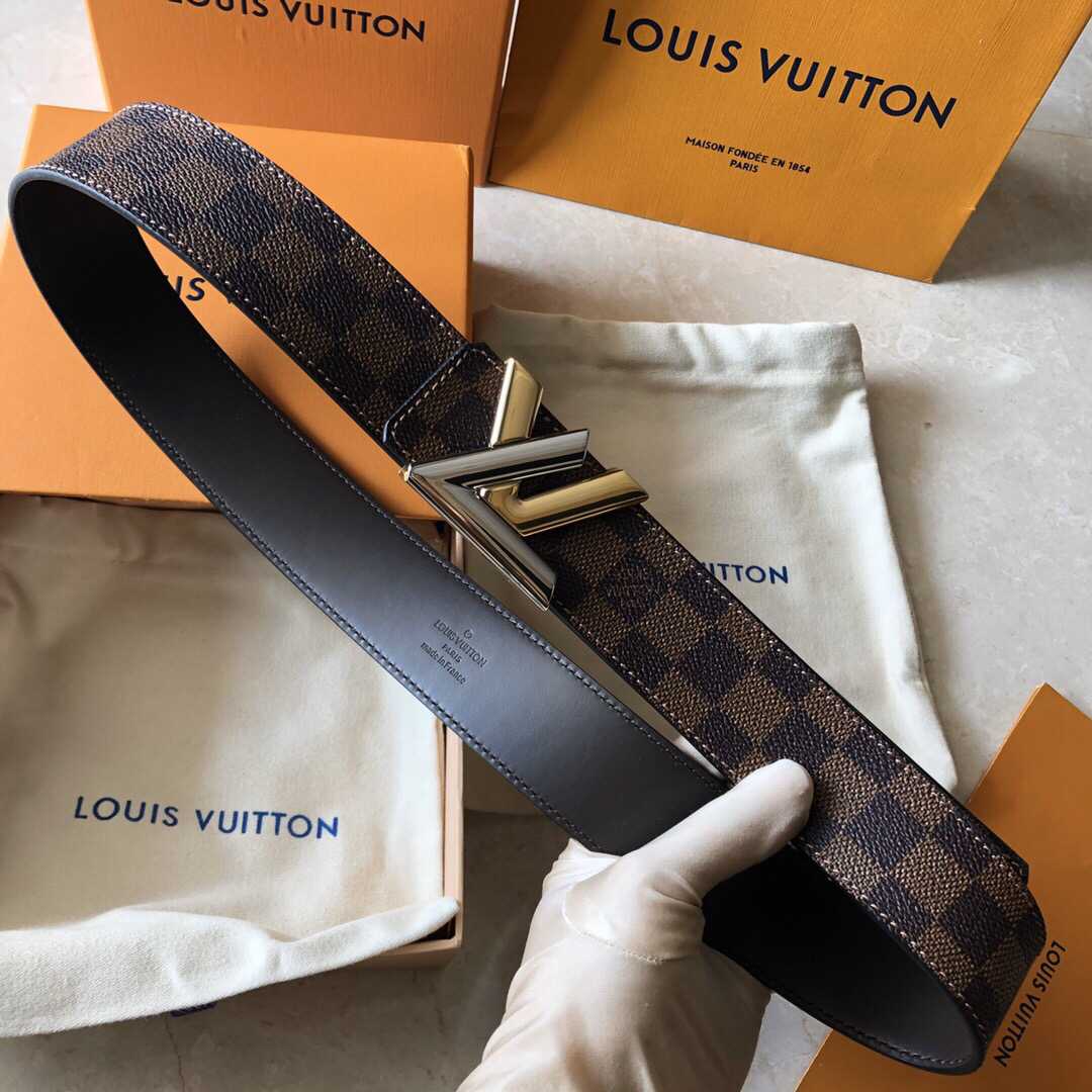 Louis Vuitton路易威登 专柜款金属扣棋盘格/老花男士3.8cm腰带