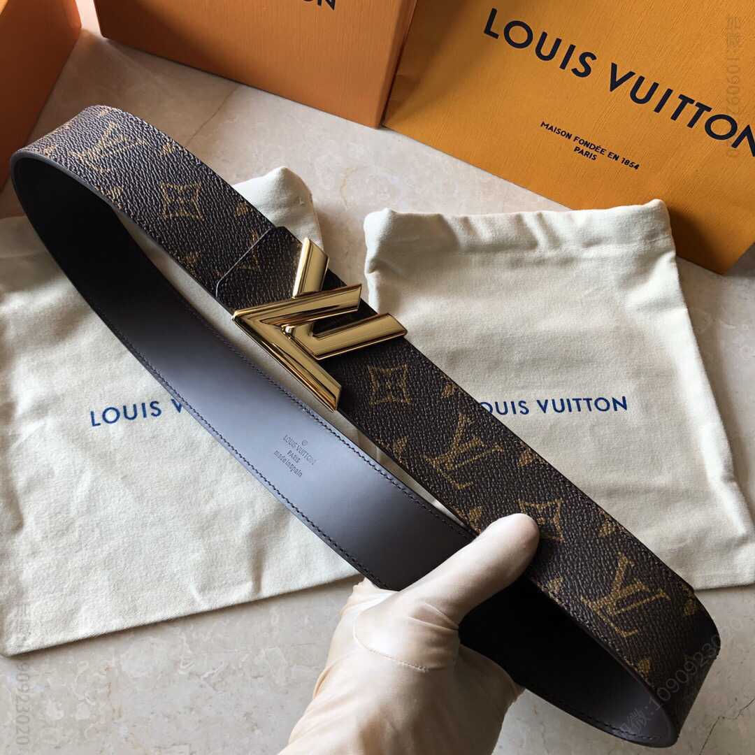 Louis Vuitton路易威登 专柜款金属扣棋盘格/老花男士3.8cm腰带