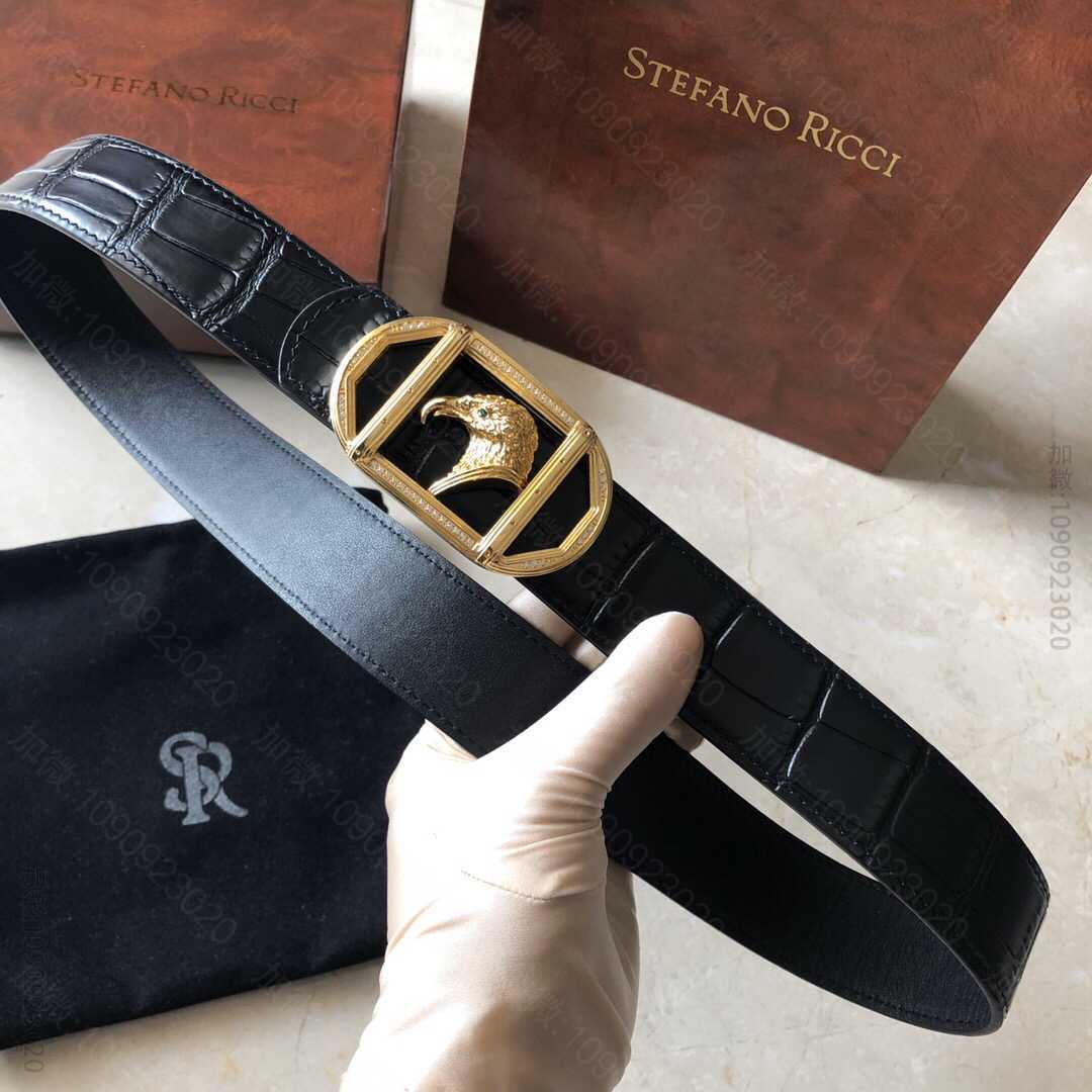 STEFANORICCI史蒂芬.劳尼治专柜款精钢鹰头镶嵌钻扣3.5cm头层牛...
