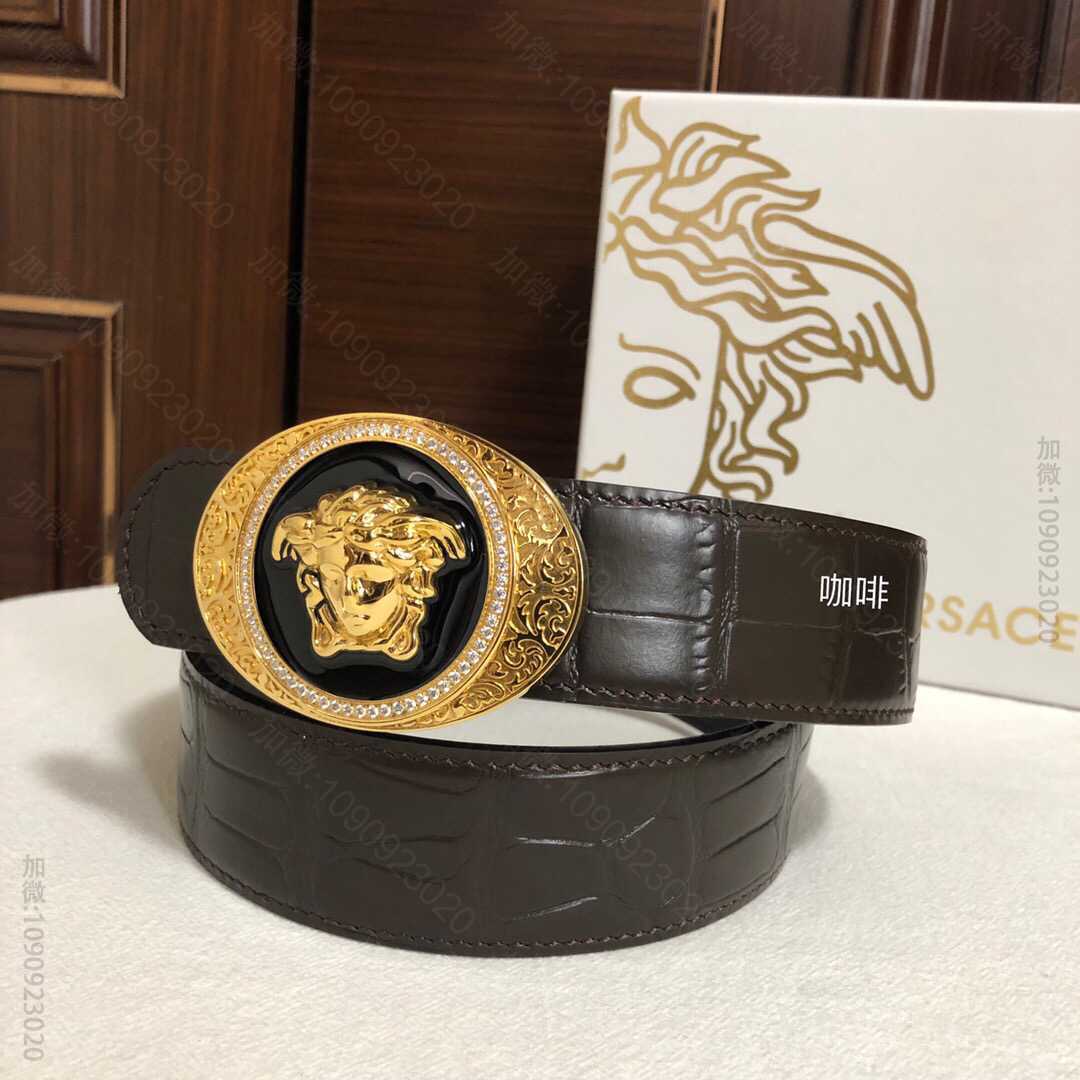 VERSACE范思哲男士头层牛皮压印鳄鱼纹理，搭配精钢美杜莎头像镶嵌钻金属挂...