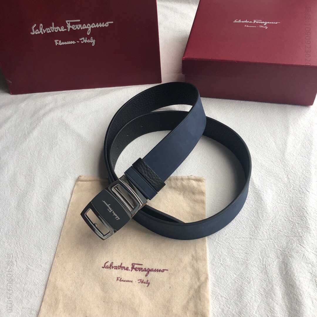 SalvatoreFerragamo菲拉格慕男士3.5cm精钢亚克力金属夹扣进口绒面变色皮腰带