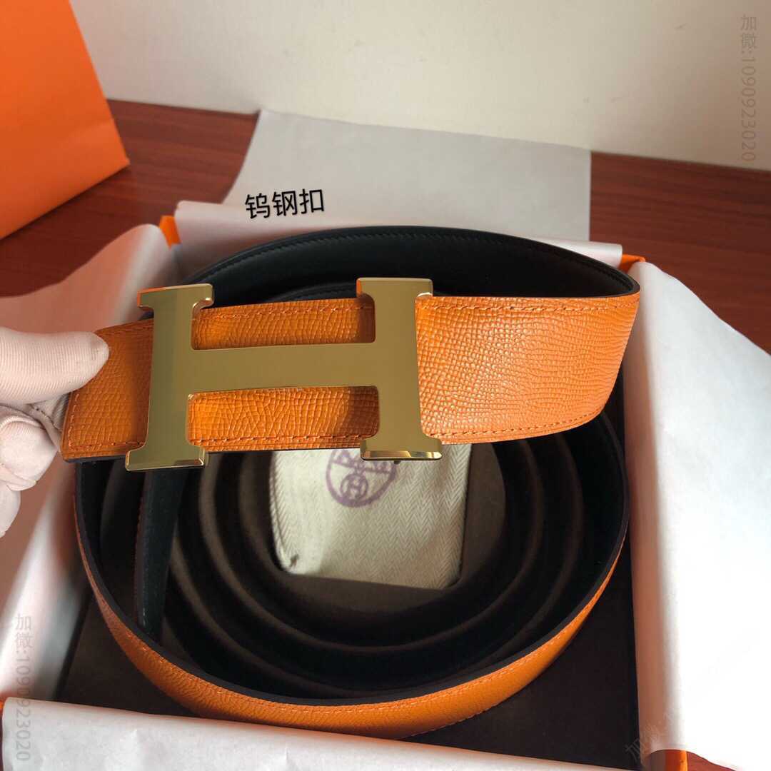 Hermes男款3.8cm钨钢高档材质金属扣手掌纹原版皮腰带