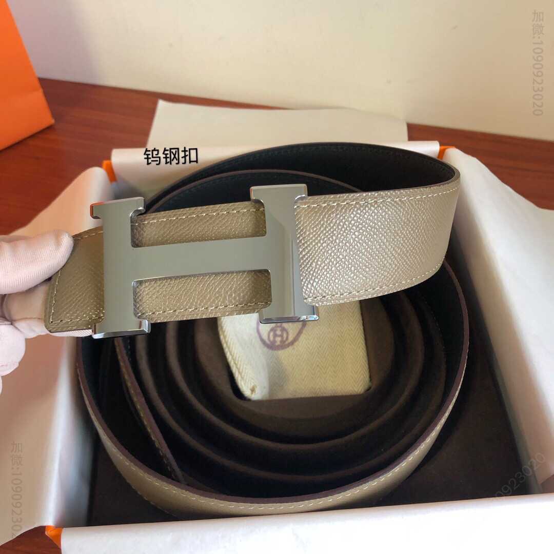 Hermes男款3.8cm钨钢高档材质金属扣手掌纹原版皮腰带