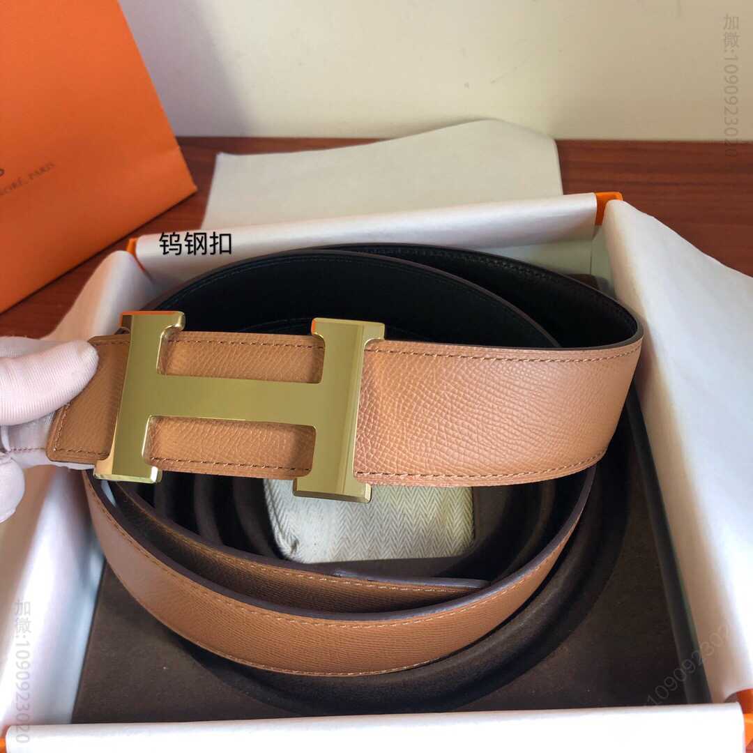 Hermes男款3.8cm钨钢高档材质金属扣手掌纹原版皮腰带