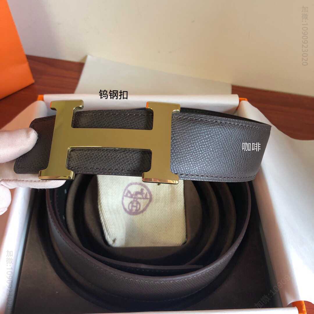 Hermes男款3.8cm钨钢高档材质金属扣手掌纹原版皮腰带