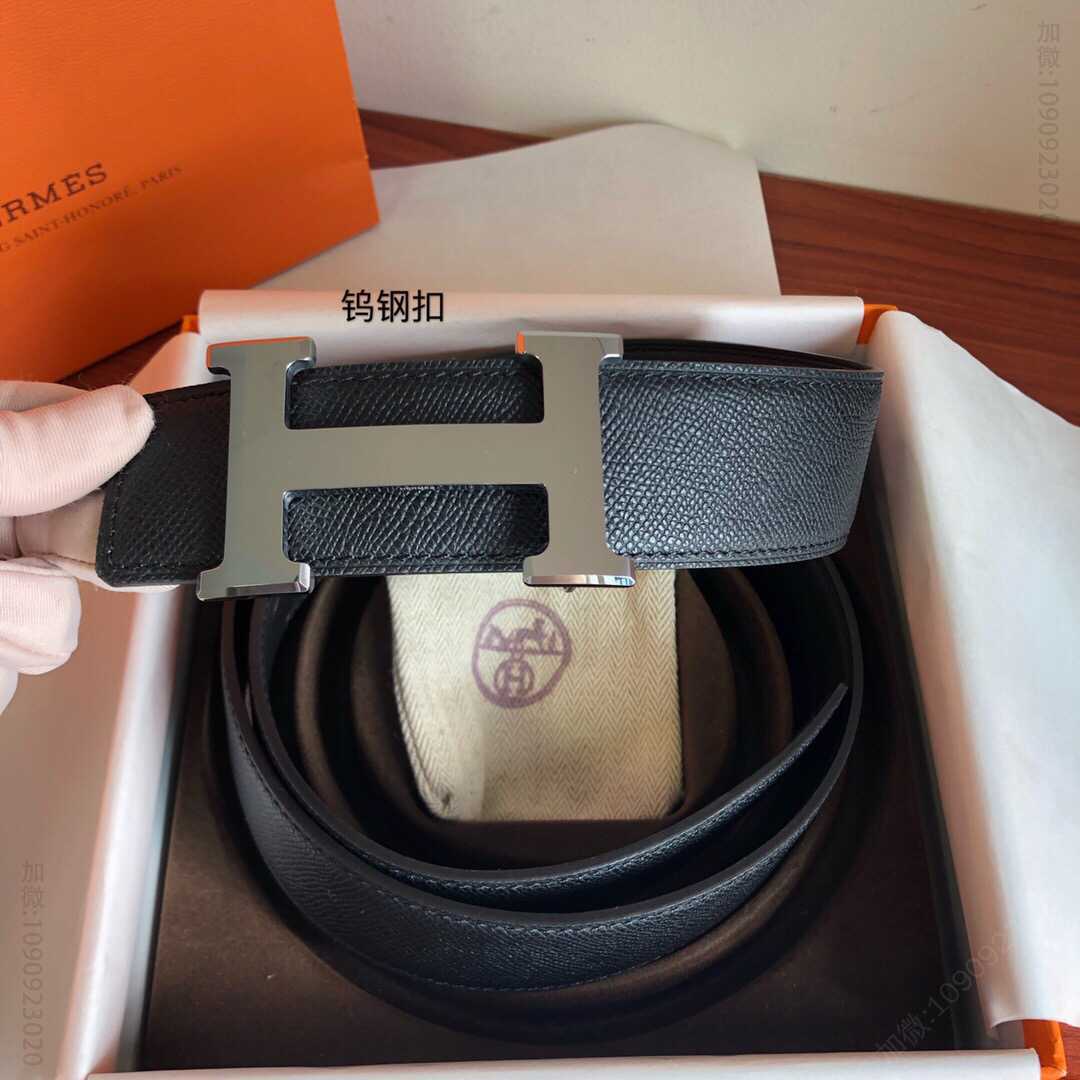 Hermes男款3.8cm钨钢高档材质金属扣手掌纹原版皮腰带