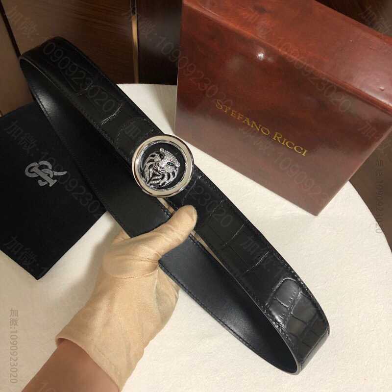 STEFANORICCI史蒂芬.劳尼治狮子头钻扣3.8cm头层牛皮精仿鳄鱼皮...