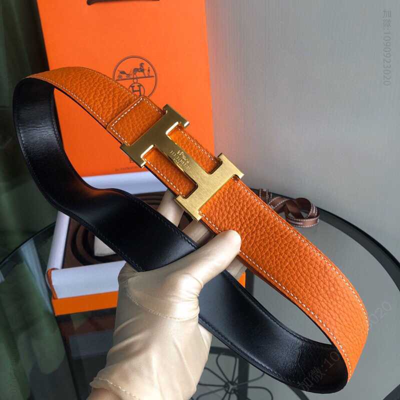 HERMES/爱马仕双面原版荔枝搭配焊点马拉车38mm男士腰带