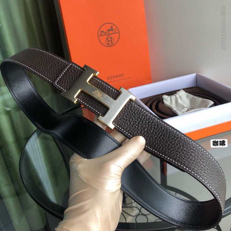 HERMES/爱马仕双面原版荔枝搭配焊点马拉车38mm男士腰带