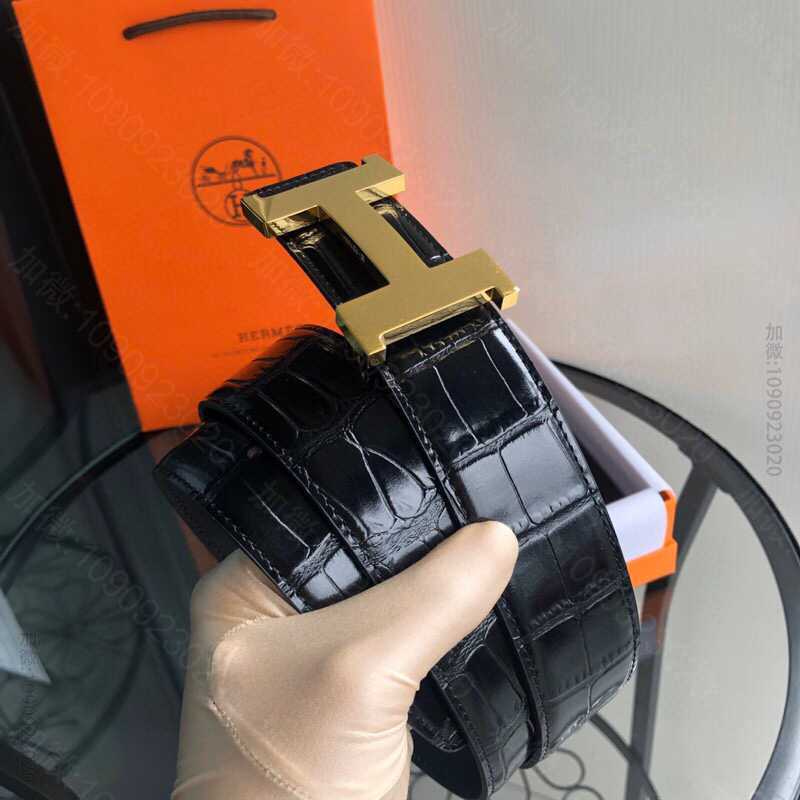 Hermes爱马仕 男款3.8cm精品H焊点四角亮光挂扣，搭配进口牛皮精仿鳄...