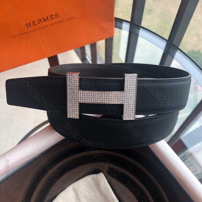 Hermes爱马仕 精钢H镶嵌钻扣，搭配双面皮腰带32毫米 爱马仕男士腰带 