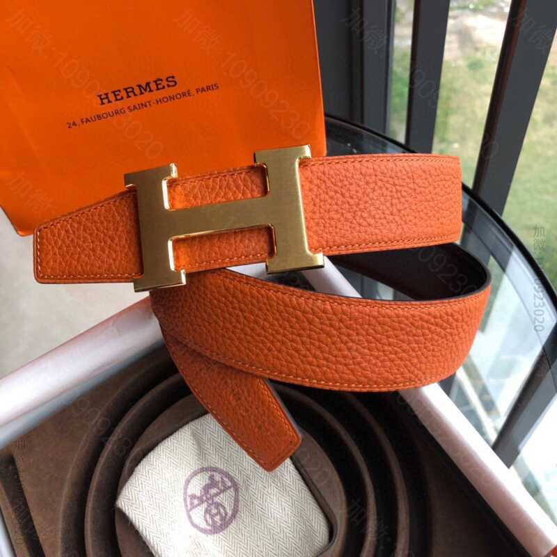 Hermes爱马仕 搭配H金色/银色金属焊点扣男士双面皮腰带38mm