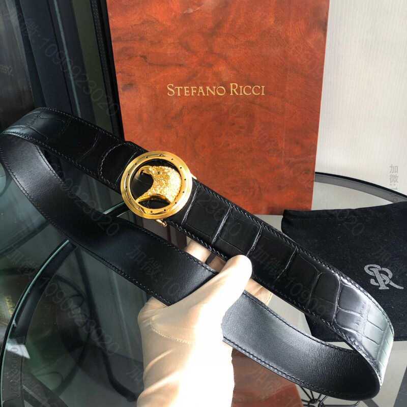 STEFANORICCI史蒂芬.劳尼治专柜款精钢鹰头条纹边挂扣3.8cm头层...