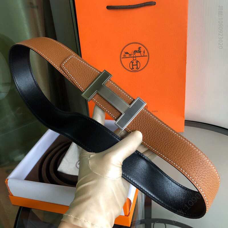 Hermes爱马仕 专柜最新底皮皮质，搭配H直角金属挂扣男士双面皮腰带38mm