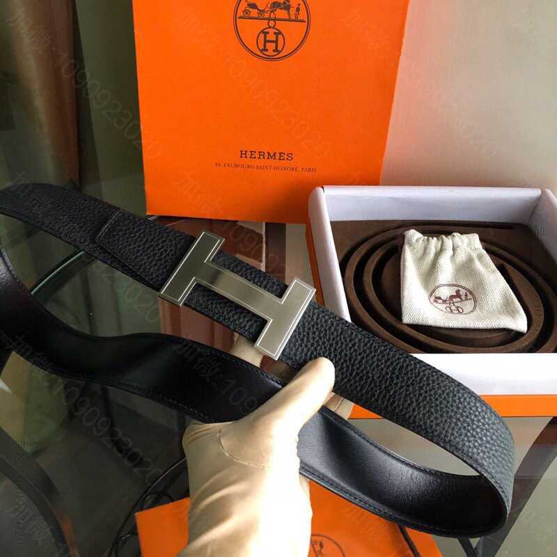Hermes爱马仕 专柜最新底皮皮质，搭配H直角金属挂扣男士双面皮腰带38m...