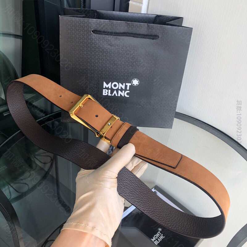Montblanc万宝龙进口绒面变色皮搭配头层甩纹牛皮3.5cm可双面外用腰...