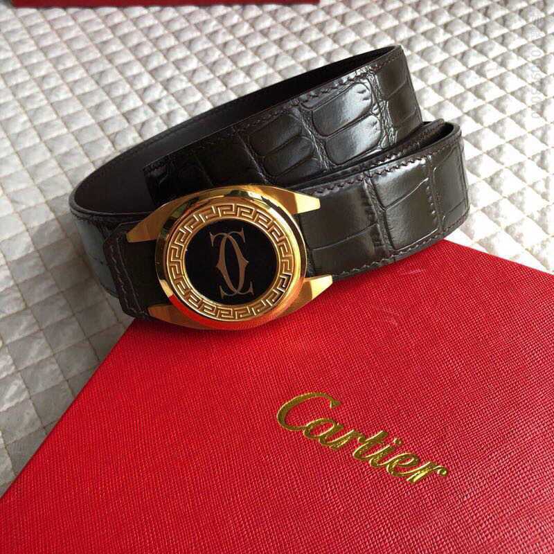 Cartier卡地亚精钢金属挂扣进口牛皮精仿鳄鱼皮腰带3.5cm