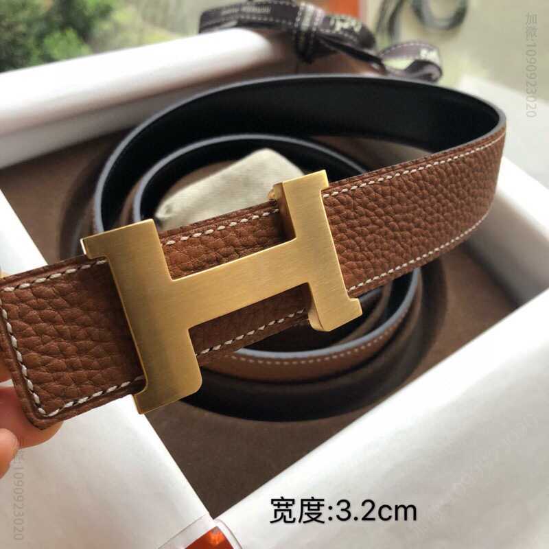 Hermes爱马仕 精钢焊点四角扣搭配双面原版皮男款3.2cm腰带