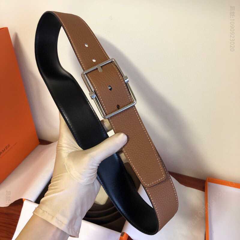 Hermes爱马仕 精品针式金属扣搭配进口牛皮38毫米Saddle双面外用腰带