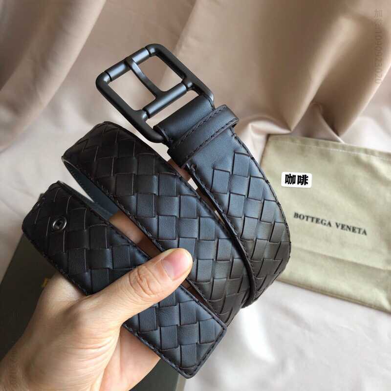 葆蝶家Bottega.Veneta头层牛皮编织精品皮质3.5cm男士腰带