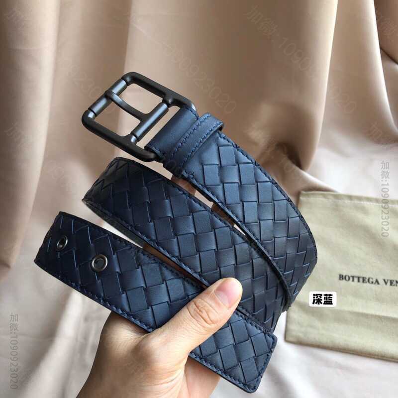 葆蝶家Bottega.Veneta头层牛皮编织精品皮质3.5cm男士腰带