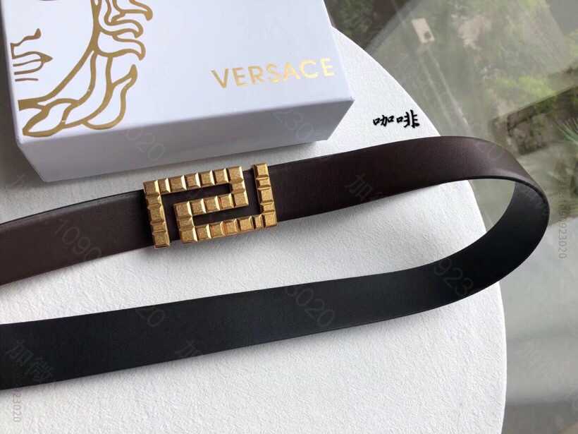 VERSACE范思哲双面头层牛皮精钢滚砂工艺内穿金属扣3.5cm男士腰带