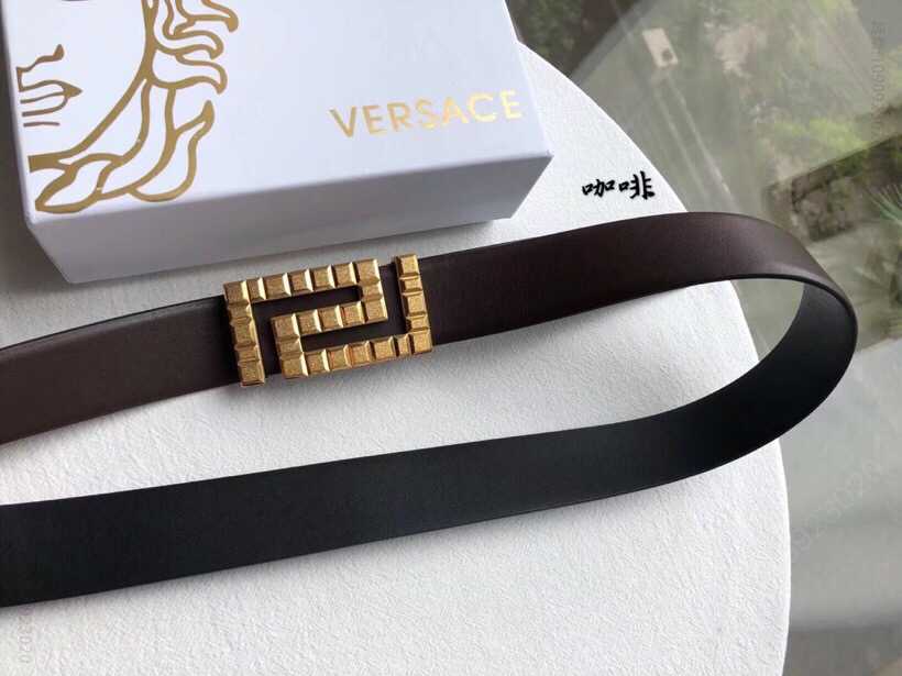 VERSACE范思哲双面头层牛皮精钢滚砂工艺内穿金属扣3.5cm男士腰带