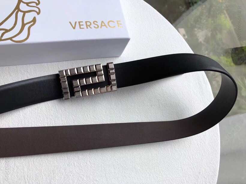 VERSACE范思哲双面头层牛皮精钢滚砂工艺内穿金属扣3.5cm男士腰带