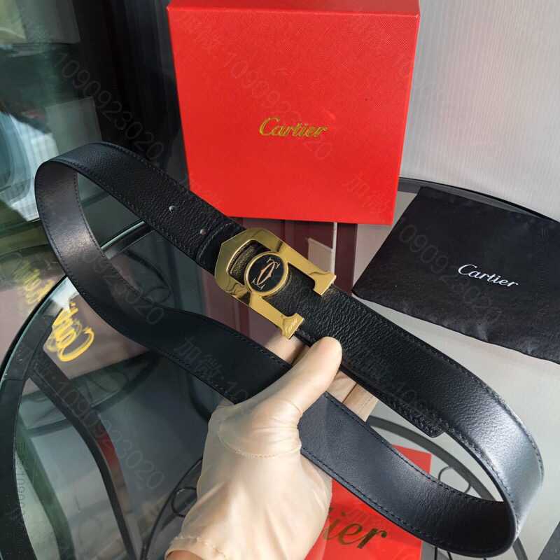 Cartier卡地亚精钢滴胶金属挂扣头层牛皮羊纹理3.5cm男士腰带