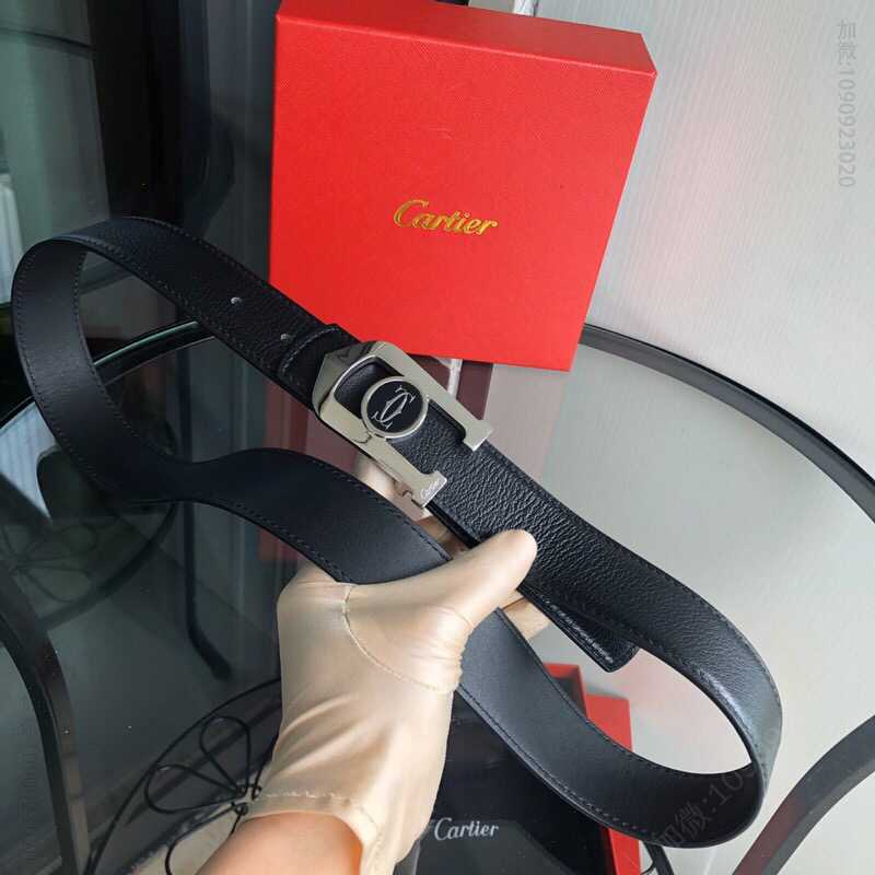 Cartier卡地亚精钢滴胶金属挂扣头层牛皮羊纹理3.5cm男士腰带
