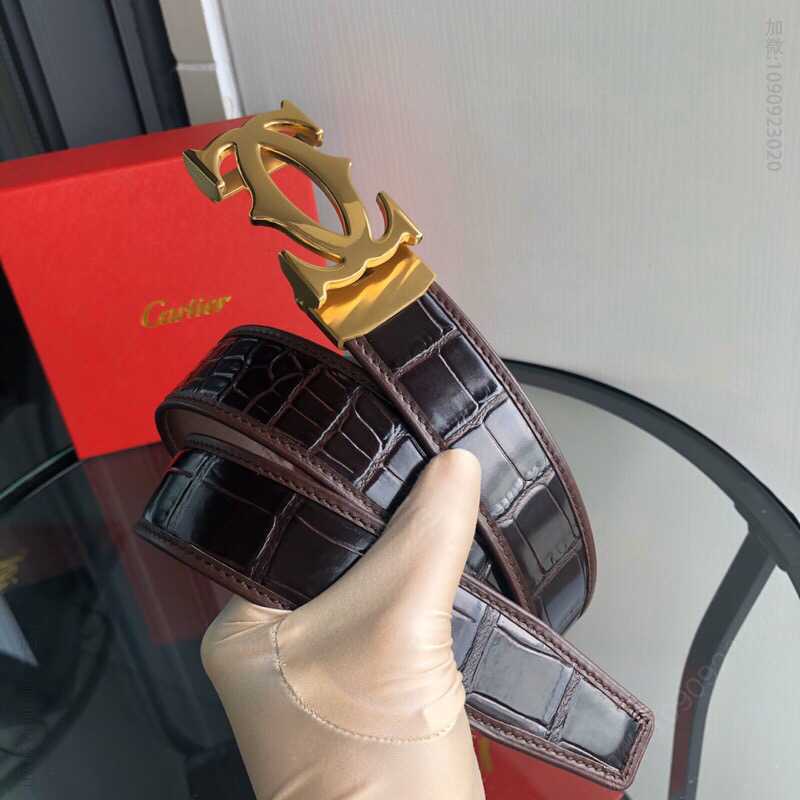 Cartier卡地亚精钢双C自动扣头层牛皮精仿鳄鱼皮男士腰带3.5cm