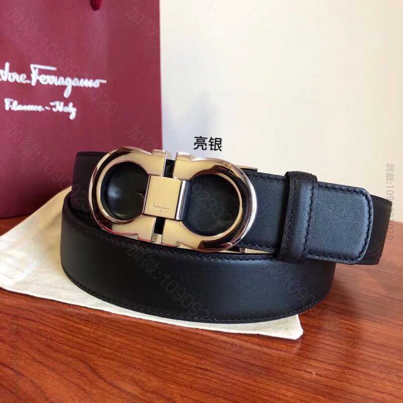菲拉格慕男士牛皮黑色黑棕色双面可用经典永恒专柜版型板扣腰带3.5cm