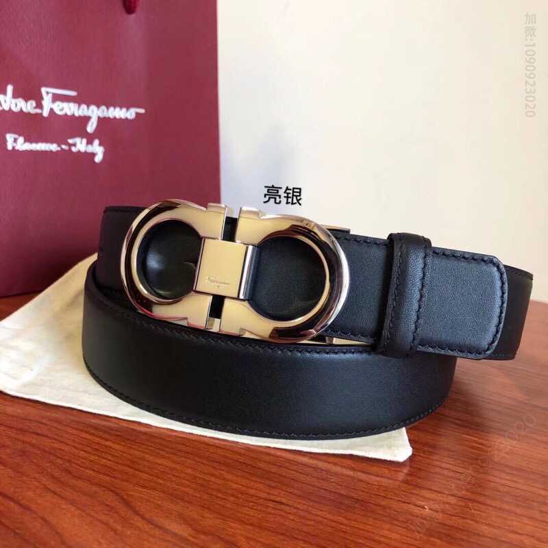 菲拉格慕男士牛皮黑色黑棕色双面可用经典永恒专柜版型板扣腰带3.5cm