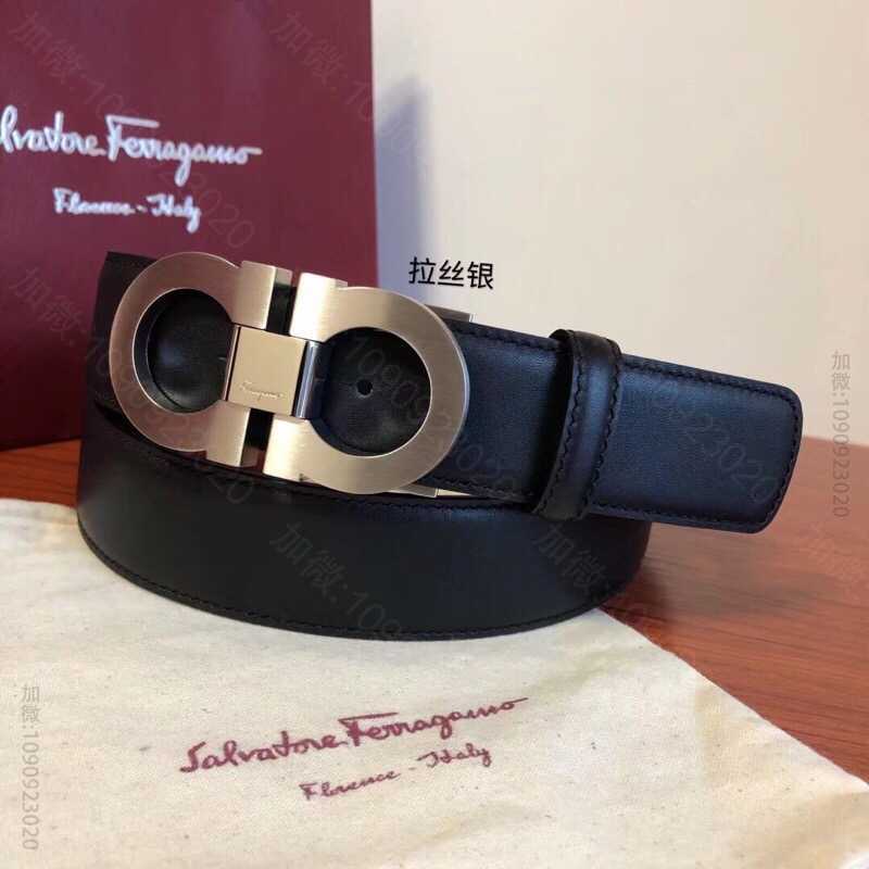 菲拉格慕男士牛皮黑色黑棕色双面可用经典永恒专柜版型板扣腰带3.5cm