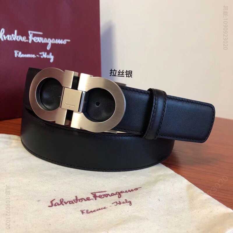 菲拉格慕男士牛皮黑色黑棕色双面可用经典永恒专柜版型板扣腰带3.5cm