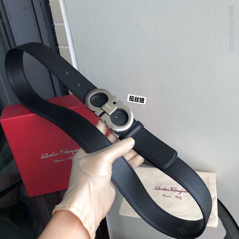 菲拉格慕男士牛皮黑色黑棕色双面可用经典永恒专柜版型板扣腰带3.5cm