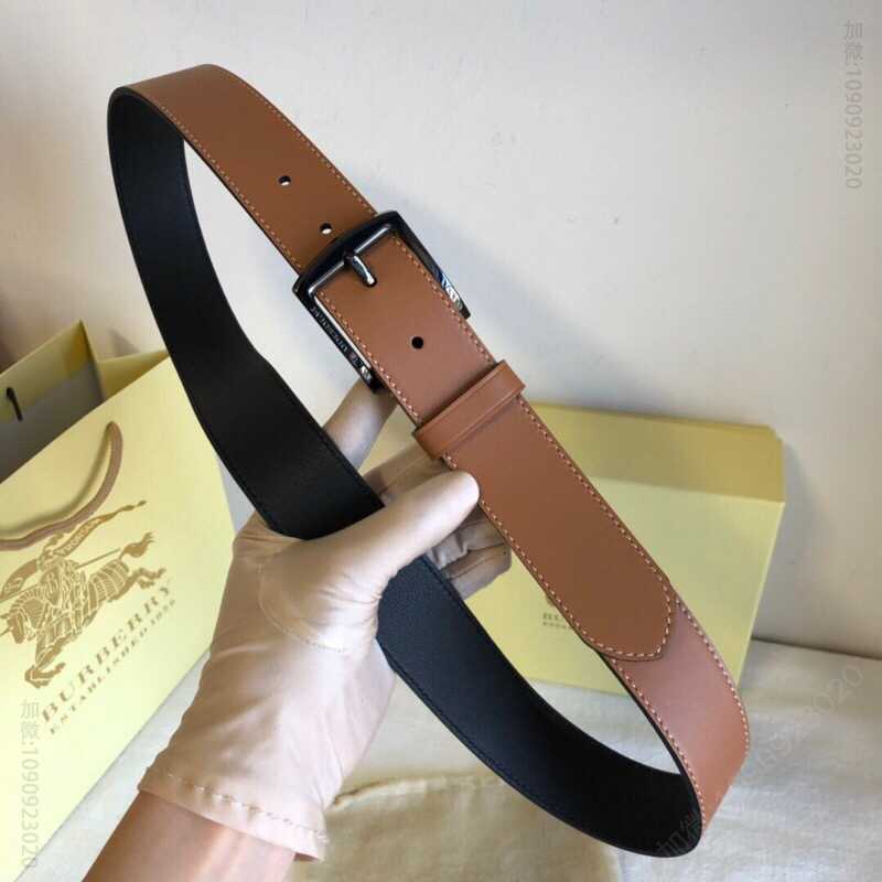 博柏利 新款男士针扣款双面头层牛皮材质3.5cm腰带