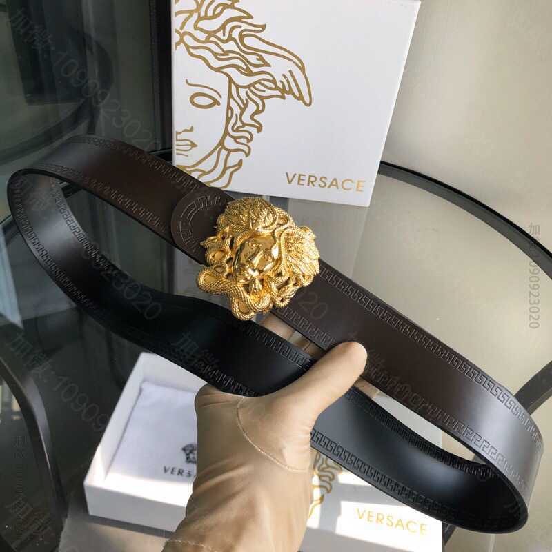 VERSACE范思哲男士黑色[咖啡]牛皮双面精钢美杜莎金属挂扣3.8cm男士...