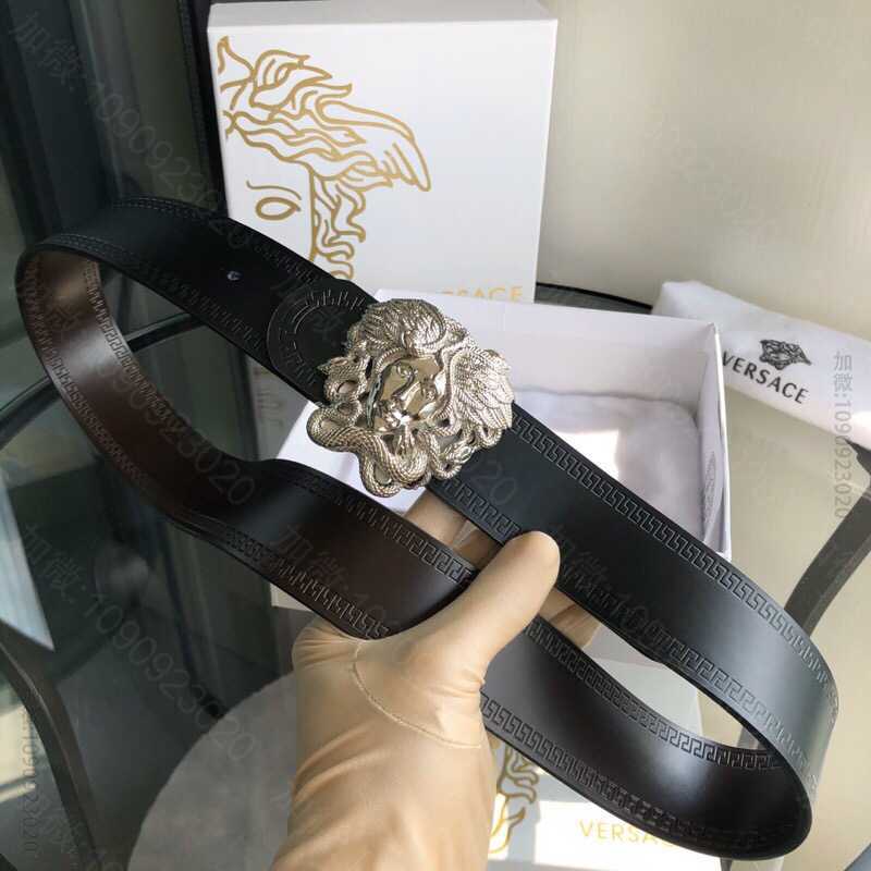 VERSACE范思哲男士黑色[咖啡]牛皮双面精钢美杜莎金属挂扣3.8cm男士...