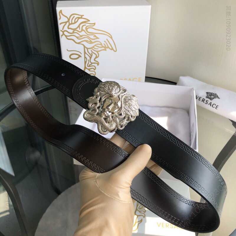 VERSACE范思哲男士黑色[咖啡]牛皮双面精钢美杜莎金属挂扣3.8cm男士腰带