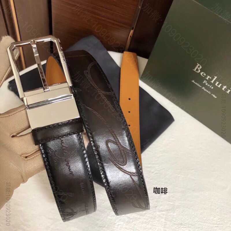 Berluti伯鲁提(又译:伯尔鲁帝)精钢旋转针式金属扣35mm男士腰带