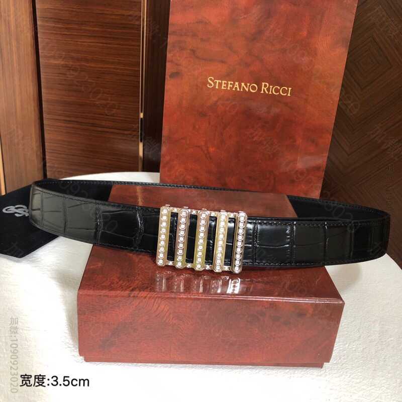 STEFANORICCI史蒂芬.劳尼治进口头层牛皮精仿鳄鱼纹腰带3.5cm